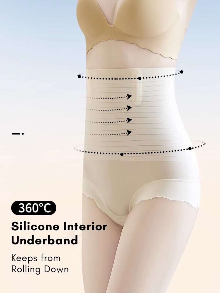 Bellvian nude non slip high waist shapewear panties with silicone interior waistband designed to prevent rolling down while delivering seamless tummy flattening, waist slimming and invisible smoothing under fitted clothing, ideal for UK shoppers looking for secure slimming underwear and comfortable body shaping panties