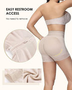 Bellvian nude open crotch zipper shapewear shorts with targeted tummy control and butt lifting compression featuring breathable seamless fabric and invisible body sculpting support for everyday wear and occasion styling