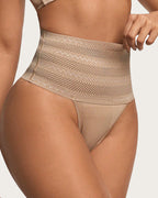 Bellvian nude seamless high waist thong shapewear with tummy control compression designed for waist slimming, lower belly flattening and invisible smoothing under bodycon dresses, leggings and tight outfits, highly searched in the UK for seamless slimming underwear, invisible control thongs and hourglass body shaping panties