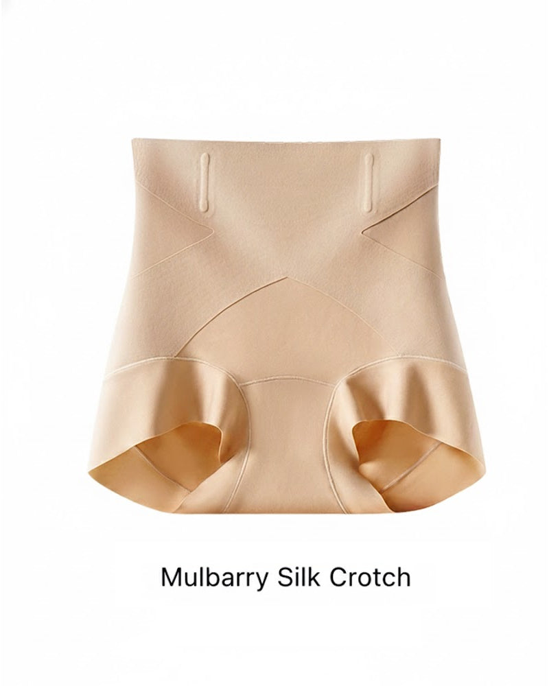 Bellvian nude seamless shapewear shorts with mulberry silk crotch lining and high waist tummy control designed for breathable invisible slimming support, smooth body contouring and comfortable all day wear under dresses and fitted clothing, ideal for UK women searching for premium seamless shapewear