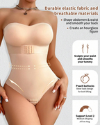 Bellvian nude tummy control shapewear bodysuit featuring seamless waist sculpting and hourglass compression fit, designed for postpartum slimming, body contour smoothing, wedding shapewear and invisible support under tight dresses in the UK