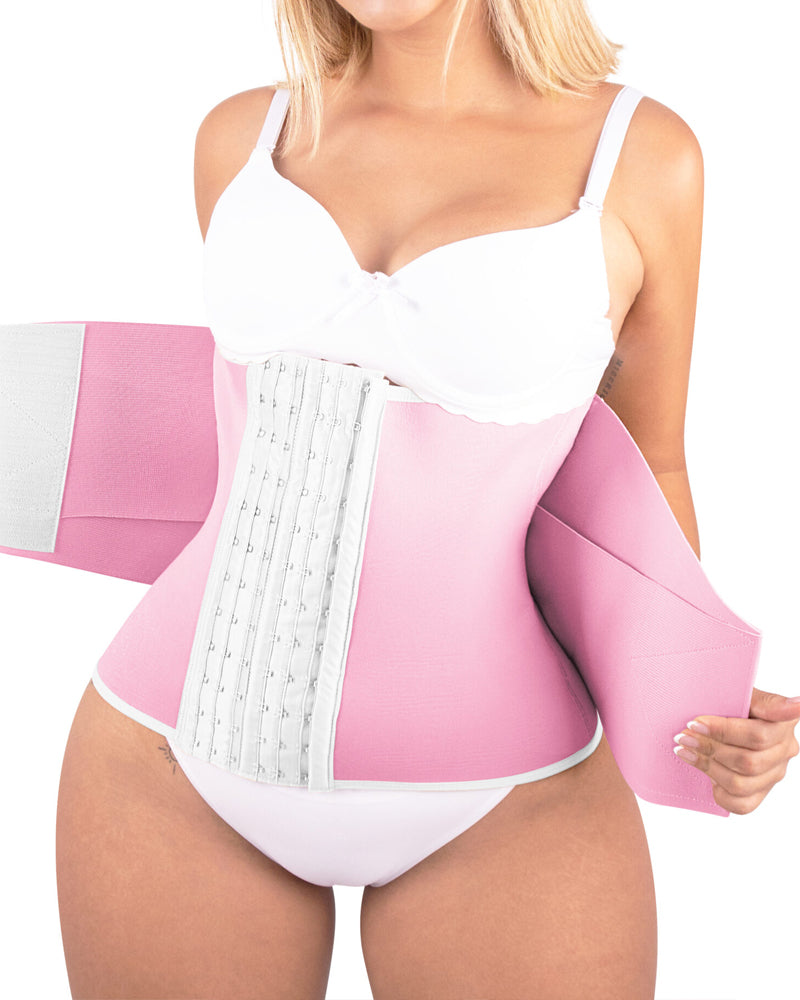 Bellvian pink sauna waist trainer with sweat enhancing compression support and tummy control shaping fit, designed for belly fat sweating, postpartum waist slimming, workout body sculpting, stomach flattening and hourglass shaping for women in the UK