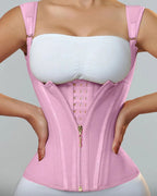 Bellvian pink waist trainer corset with tummy control compression and hourglass sculpting support, designed for postpartum waist slimming, stomach flattening, body contour shaping and feminine curvy silhouette enhancement for women in the UK