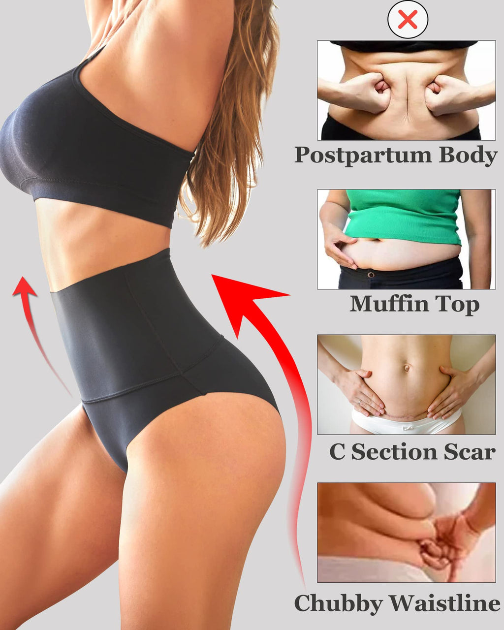 Bellvian high waist shapewear panties designed for postpartum tummy support, muffin top smoothing and C section compression featuring seamless waist slimming control and comfortable body sculpting support under clothing