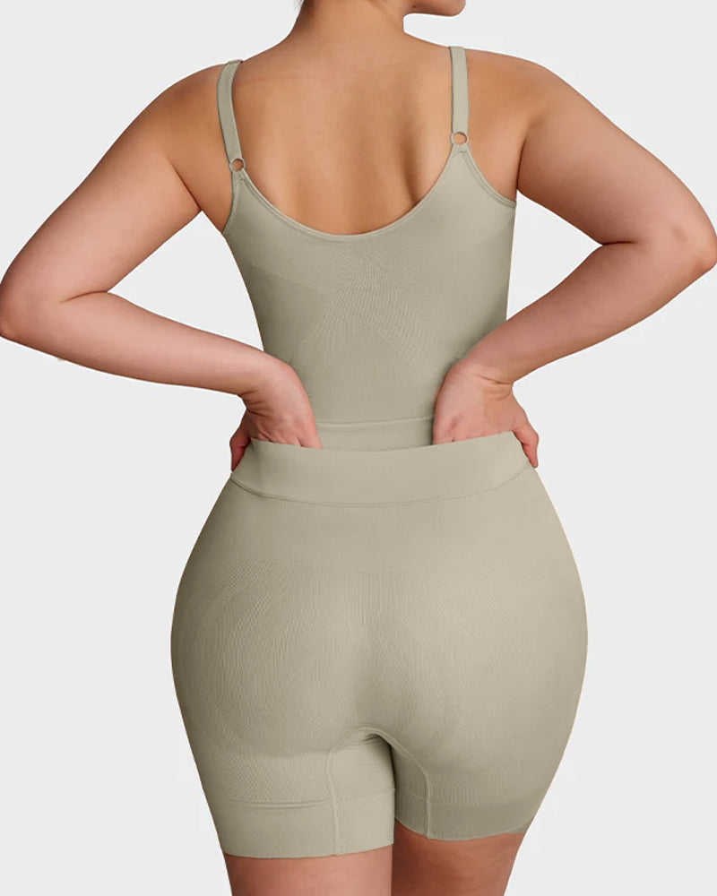 Bellvian sage green postpartum shapewear bodysuit with seamless tummy control support and sculpting waist compression, designed for body contour slimming, butt shaping, stomach flattening and comfortable all day shapewear wear in the UK