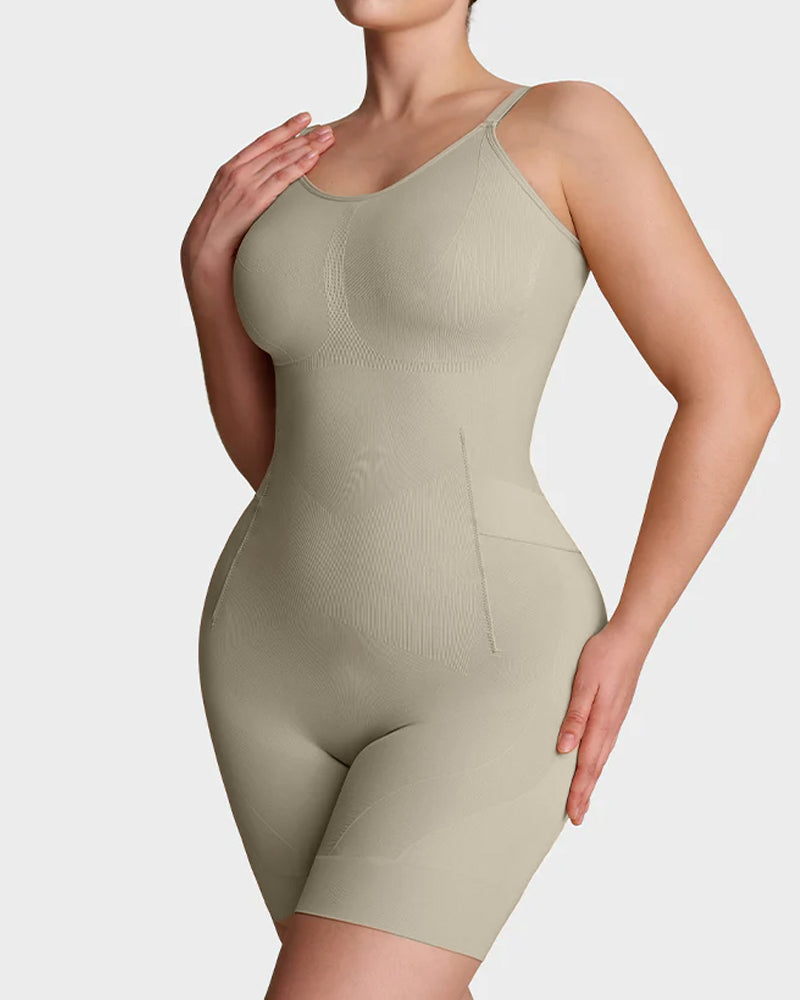 Bellvian sage green seamless body shaper bodysuit with tummy flattening support and waist contour sculpt fit, designed for postpartum shaping, invisible body smoothing and comfortable all day shapewear wear in the UK