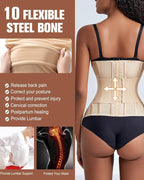 Steel boned waist trainer corset with 10 flexible bones for support, posture improvement, tummy control and waist shaping UK