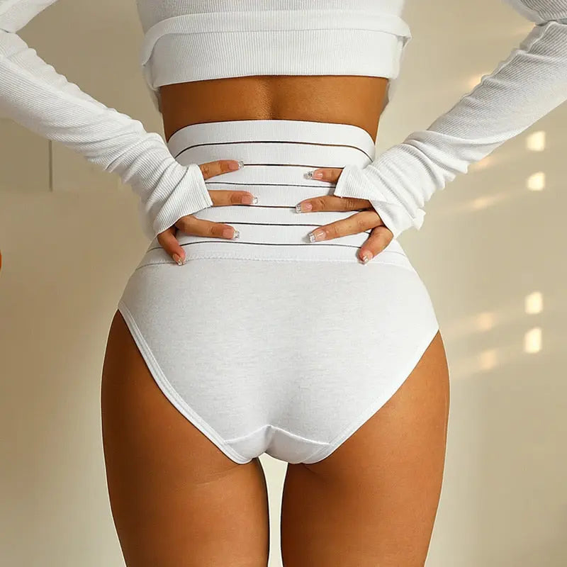 Bellvian white high waist shaping brief showcasing a supportive sculpting waistband and smooth rear silhouette, luxury tummy control shapewear designed to enhance curves, provide confidence and deliver all day comfort, ideal for bridal wear, body contouring and premium lingerie shopping across the UK.