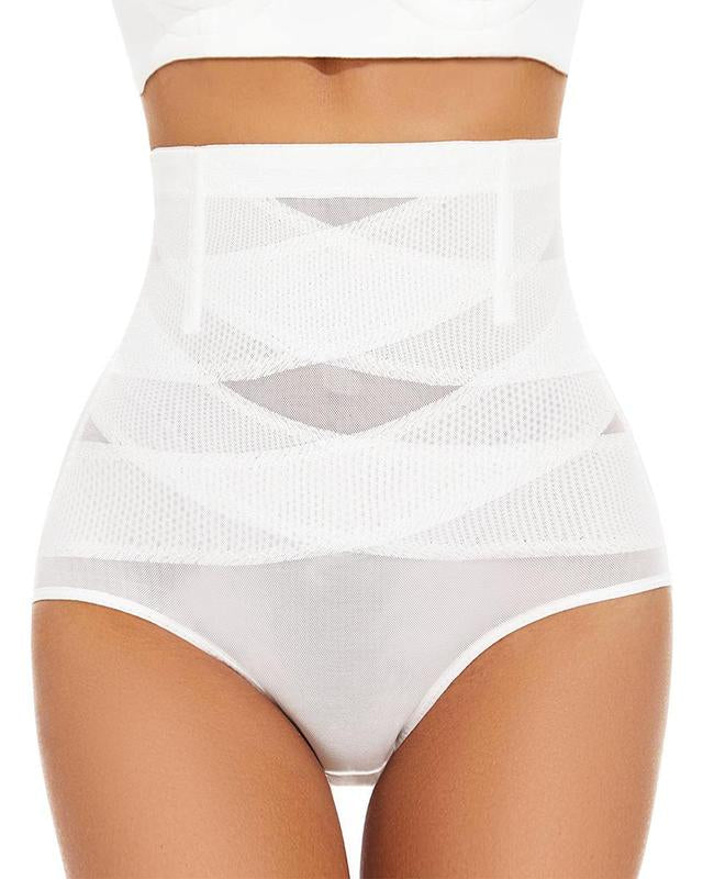 Bellvian white seamless body sculpting shapewear panties featuring high waist tummy control and smoothing compression support for creating a flatter stomach, slimmer waist and invisible silhouette under white dresses and bridal outfits