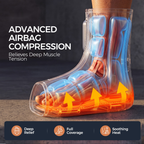 NACRE FORM™ air compression foot and ankle massager infographic showing inflatable air chambers surrounding the forefoot, arch, heel and ankle. The anatomical illustration highlights a multi-zone airbag compression system and soothing warmth beneath the foot. This electric foot massager with heat combines adjustable compression pressure, full foot coverage and warming comfort for a personalised home massage and everyday foot relaxation experience.