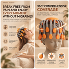 NACRE FORM™ electric head and scalp massager with 20 flexible silicone massage heads and 360-degree coverage, shown during a relaxing scalp massage for everyday stress, head tension and mental fatigue.
