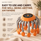 NACRE FORM™ electric head and scalp massager with flexible silicone massage heads, designed for relaxing scalp massage during stressful days, tension, headaches and everyday fatigue.