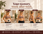 NACRE FORM™ EMS abdominal toning belt featured in a three-panel lifestyle infographic showing a woman incorporating a wearable electronic muscle stimulation device into her weekly wellness routine. The images illustrate Week 1, Week 3 and Week 6, with a beige EMS waist belt, digital controller and adjustable fit. The infographic highlights abdominal muscle stimulation, 12 intensity levels, 20-minute sessions and everyday comfort. Designed to showcase an EMS abdominal trainer, electric muscle stimulator