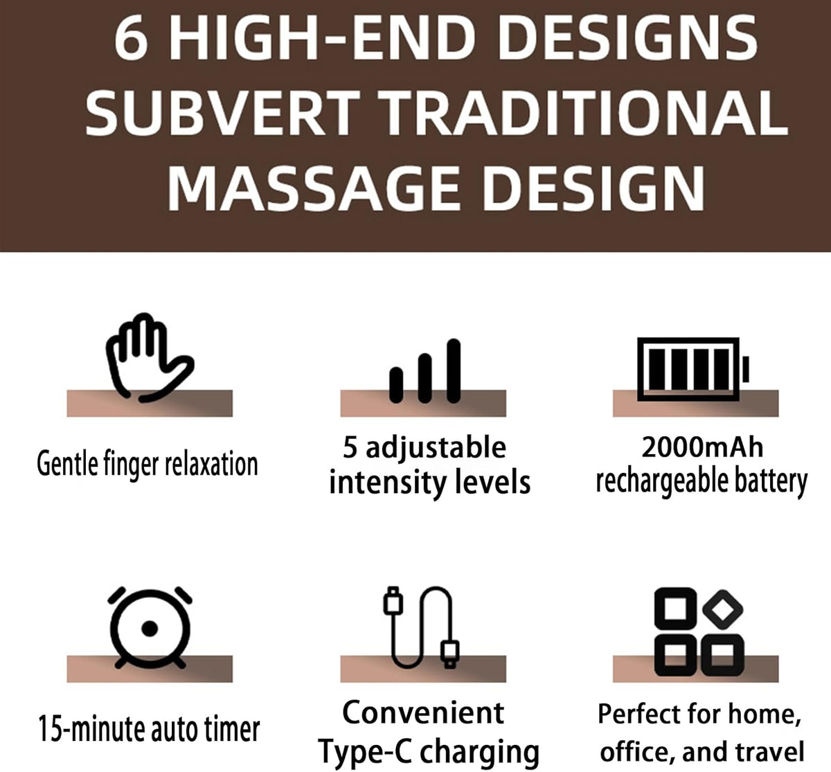 NACRE FORM™ rechargeable electric hand massager featuring adjustable compression intensity, a 15-minute timer, USB-C charging and a 2000mAh battery for convenient hand massage at home or in the office.