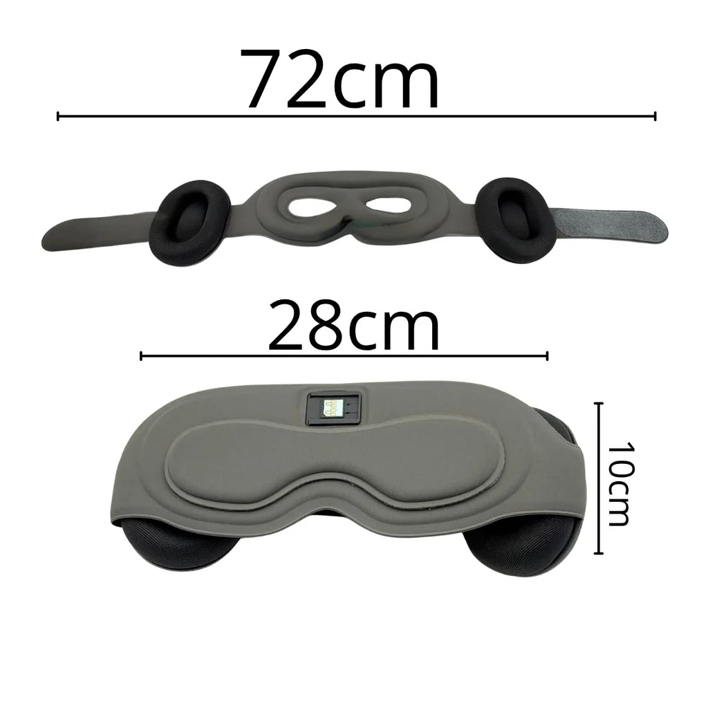NACRE FORM™ AI Smart Sleep Mask size guide showing the adjustable headband with an illustrated length of 72 cm, a front eye mask width of approximately 28 cm and a height of 10 cm. The diagram displays the contoured blackout eye cover, padded Bluetooth headphones and flexible design to help shoppers understand the product dimensions.